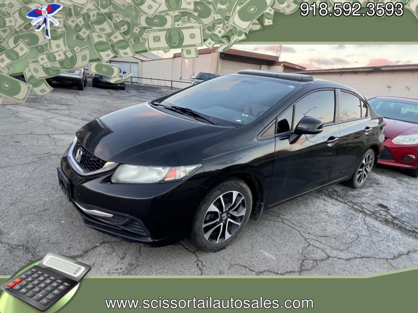 2013 BLACK HONDA CIVIC EX EX Sedan 5-Speed AT (19XFB2F81DE) with an 1.8L L4 SOHC 16V engine, 5-Speed Automatic transmission, located at 8101 E. Skelly Dr., Tulsa, OK, 74129, (918) 592-3593, 36.121891, -95.888802 - Photo#0